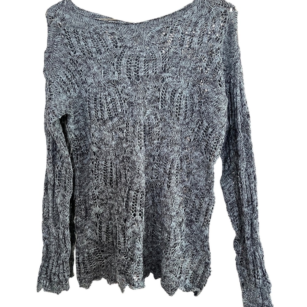 Eight Eight‎ Eight Petite Blue Marled Cotton Open Knit Pointelle Sweater S